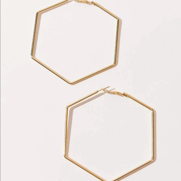 ¥18k Gold Geometric Big Hoop Earrings - Picture 4 of 4